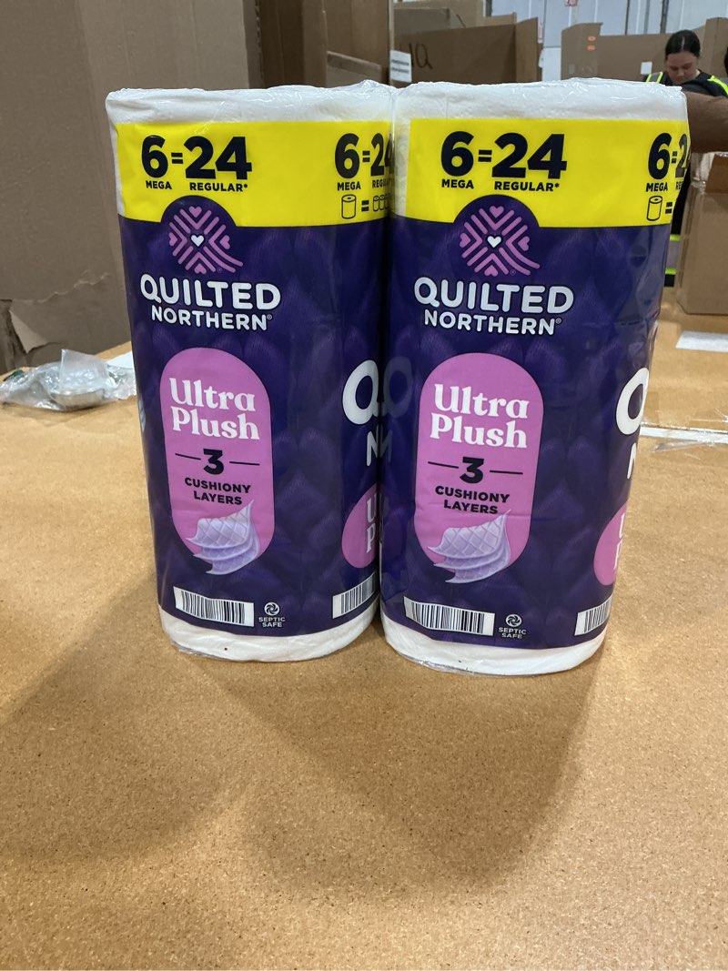 Condition photo showing As Is for quilted northern ultra plush toilet paper, 12 mega rolls = 72 regular rolls, 3x thicker*, 2 ply soft toilet tissue