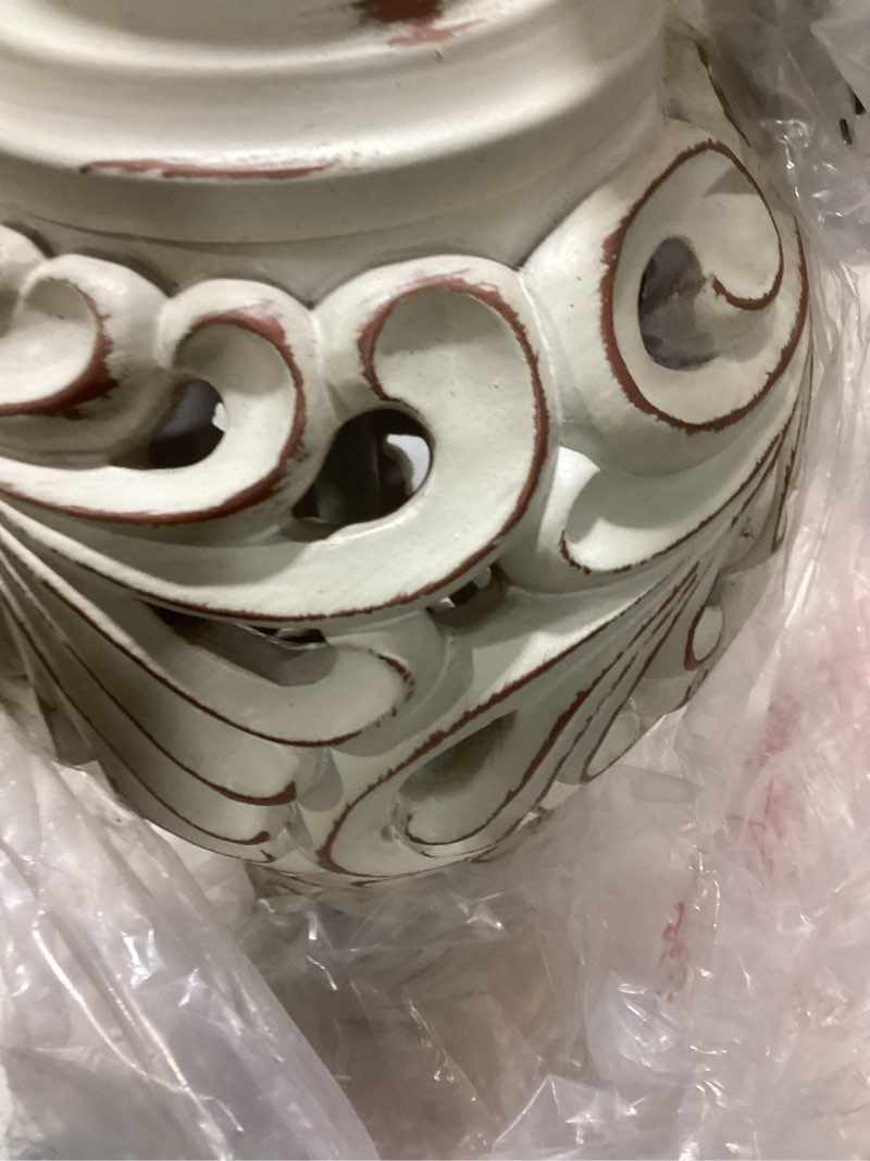Condition photo showing New/Like New for (similar to) regency hill alicia cottage traditional rustic small accent table lamp 18\" high distressed antique gold off white fabric square shade decor for bedroom house bedside nightstand home officea