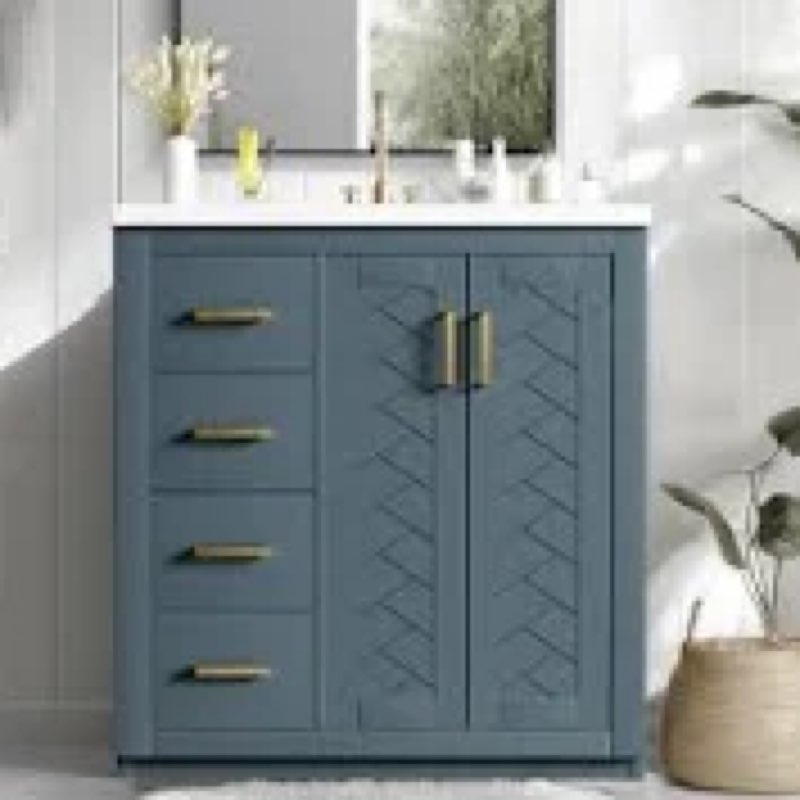 30'' Bathroom Vanity With Ceramic Sink Combo,Solid Wood Frame Bathroom Storage Cabinet