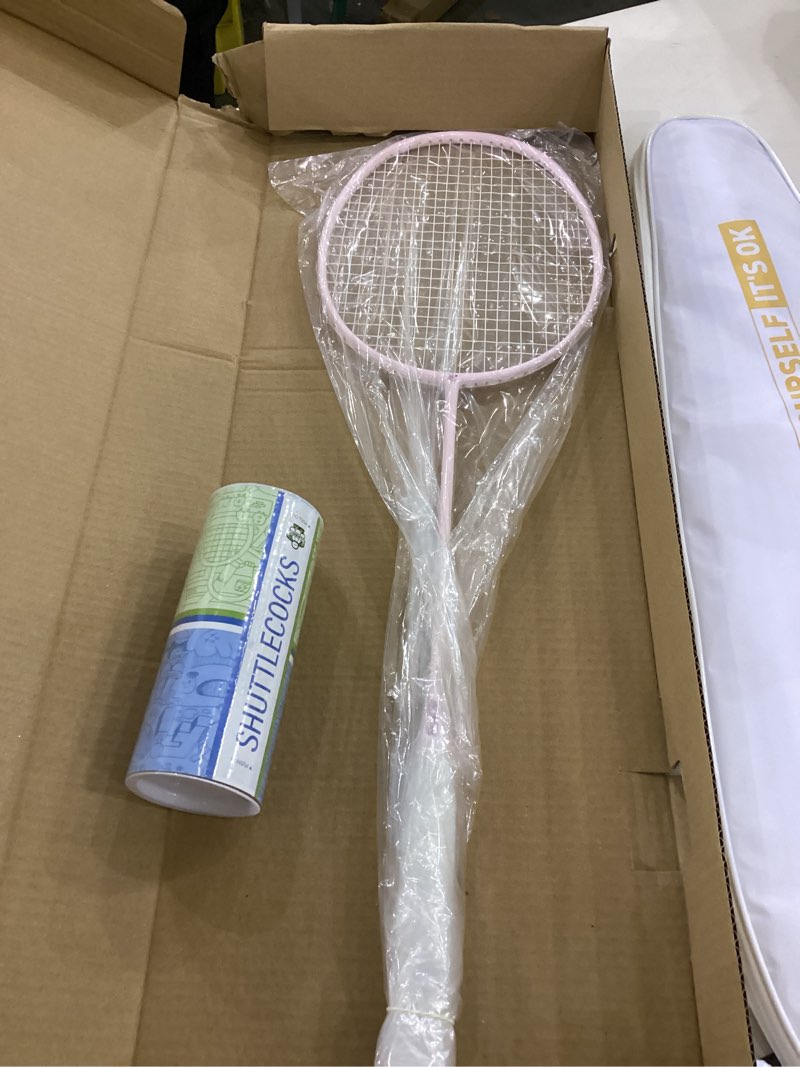Condition photo showing New/Like New for Badminton Racket Set with 1 Carbon Fiber Racquet, 3 Shuttlecocks, 2 Replacement Grip Tapes and 1 Badminton Bag - Perfect for Outdoor Games and Gym 5U Black