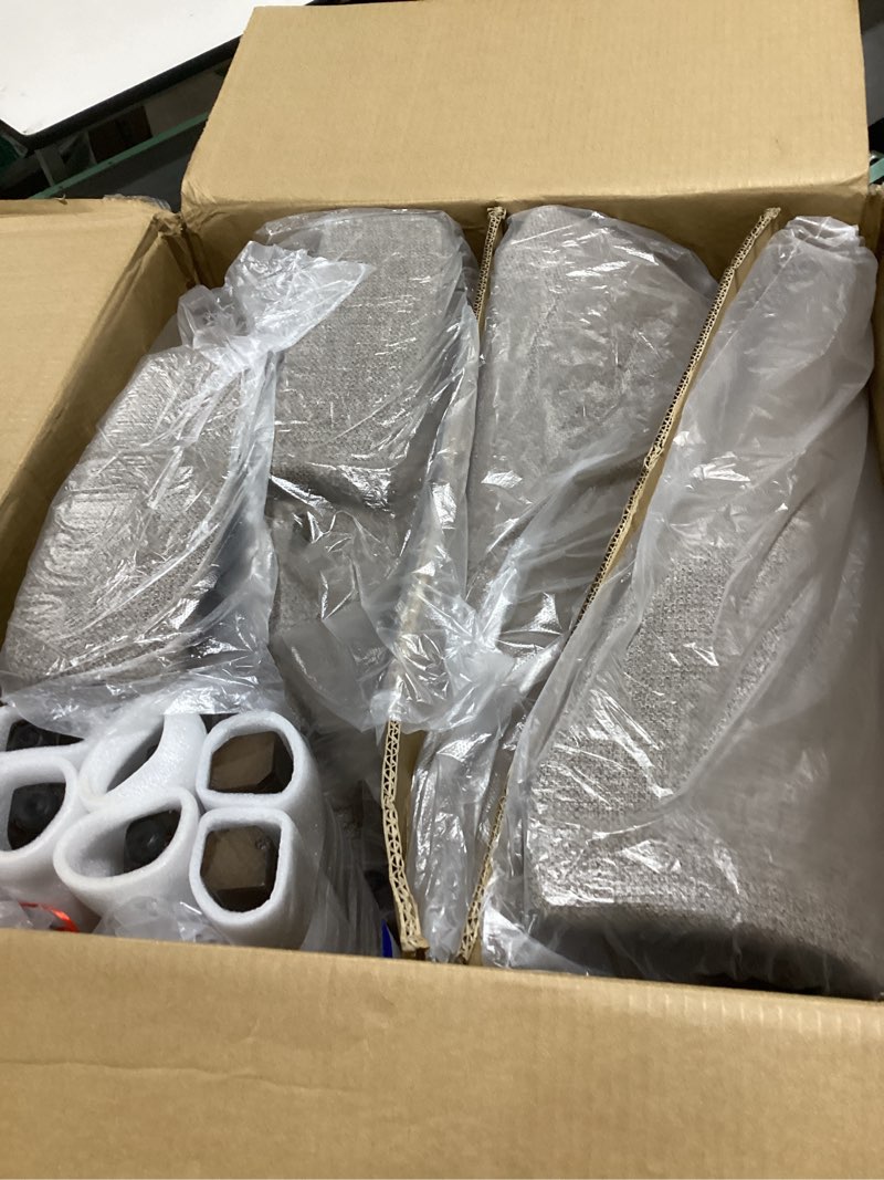 Condition photo showing As Is for COLAMY Upholstered Dining Chairs Set of 6, Mid Century Modern Kitchen Chairs with Back, Farmhouse Fabric Side Dining Room Chairs with Wood Legs for Dining Room Restaurant, Brown Upholstered Dining Chairs Brown Set of 6