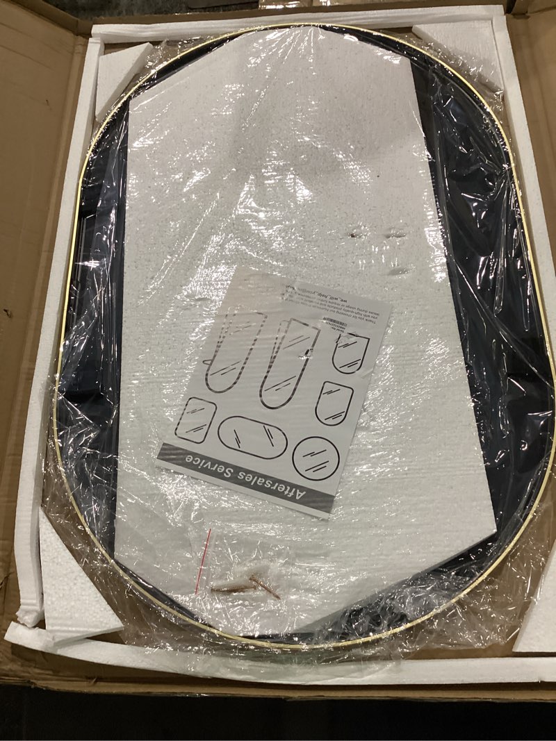 Condition photo showing New/Like New for bathroom mirror for wall, 36''x24'', gold oval mirror for bedroom entryway bathroom, metal framed vanity mirror(36''x24'', gold) oval gold 36"l x 24"w