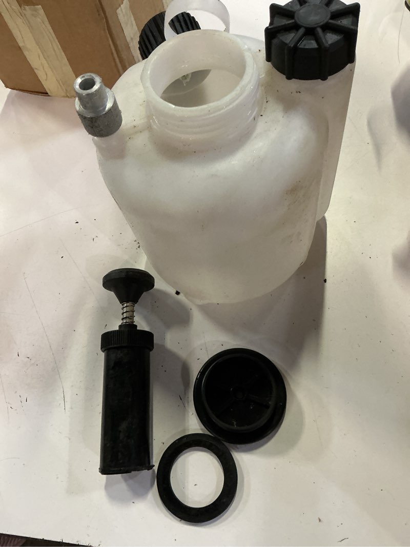 Condition photo showing As Is for 3l brake bleeder kit, manual pressure brake fluid bleeder with 1l waste bottle, 4 master cylinder adapters, one-person brake & clutch pressure bleeder kit for cars, suvs & light trucks