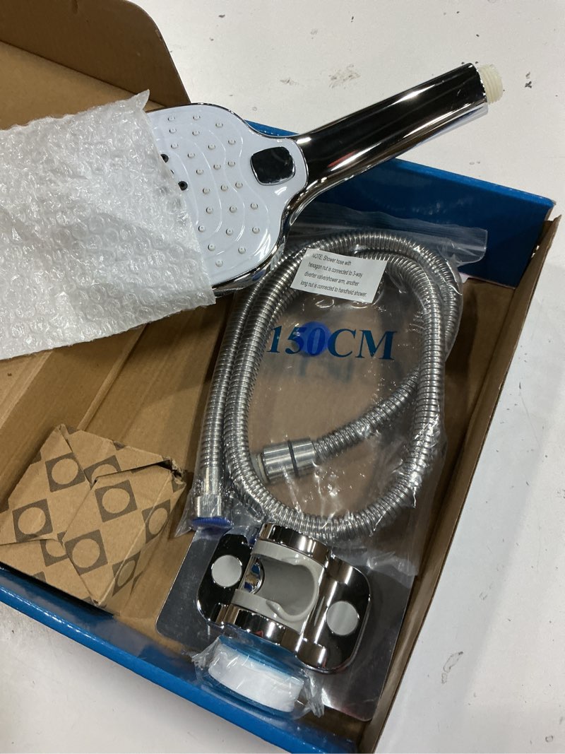 Condition photo showing As Is for (incomplete, missig one piece)nearmoon shower head with hose, high pressure stainless steel rain shower and 3 settings handheld spray combo with push button flow control (8 inch, chrome finish) chrome finish 8 inch