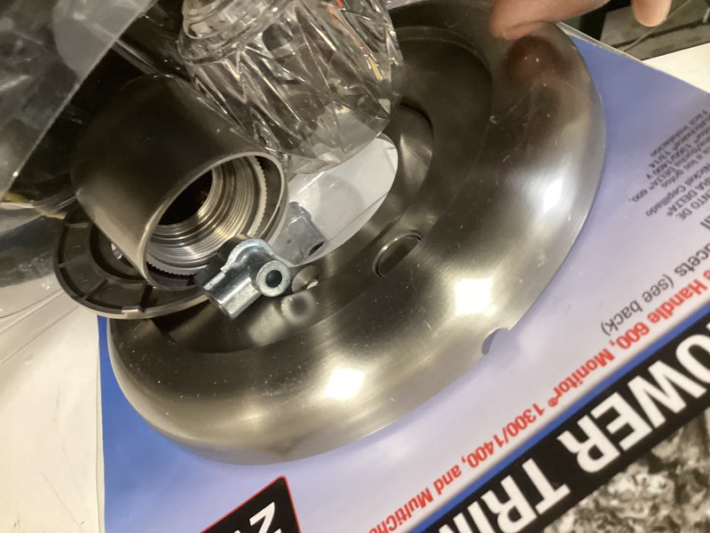 Condition photo showing As Is for danco brushed nickel 1-handle sold separately bathtub and shower faucet incomplete