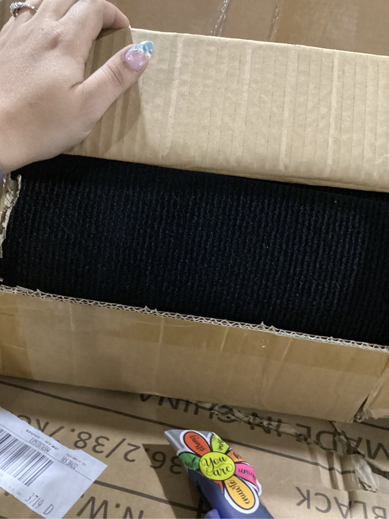 Condition photo showing As Is for happybuy boat carpet, 6 ft x 13.1 ft marine carpet for boats, waterproof black indoor outdoor carpet with marine backing anti-slide marine grade boat carpet cuttable easy to clean patio rugs deck rug 6 ft x 13.1 ft black