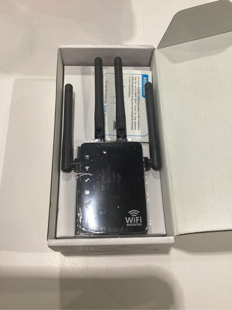 Condition photo showing New/Like New for wifi extender 1200mbps, long range wifi booster up to 12880 sq ft, 105 devices, wifi extender signal booster for home, easy setup