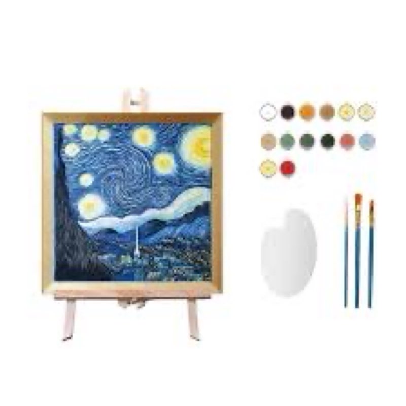 LONG QUAN CELADON 3D Paint by Numbers for Adults – Van Gogh Starry Night DIY Painting Kit with Frame, Textured Canvas Art Set, Stress Relief Hobby & Gift for Women