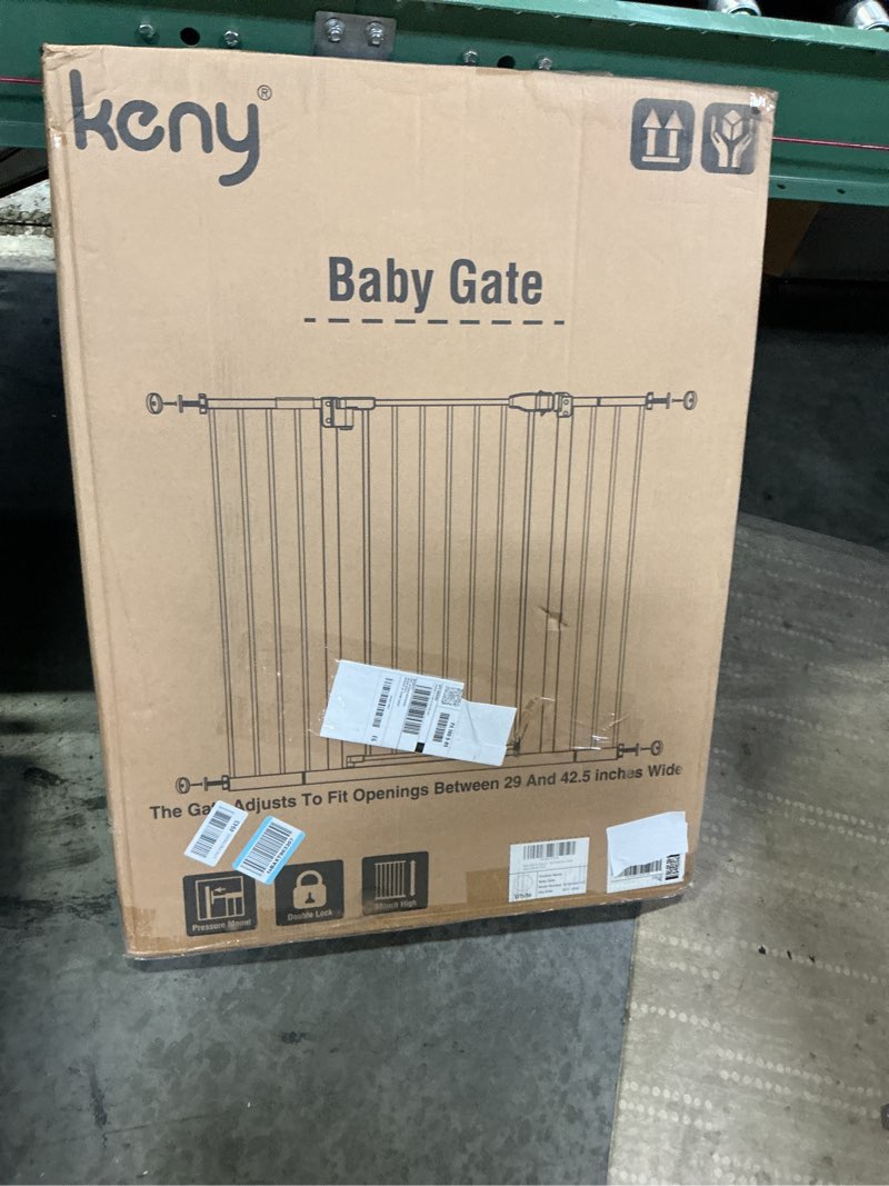 Condition photo showing Good Condition for keny 36" extra tall baby gate for stairs, 29"-42.5" wide auto close dog gate, pressure mounted easy walk through pet gate for doorways, durable safety stair gate, white white 29-42.5"wide, 36"tall