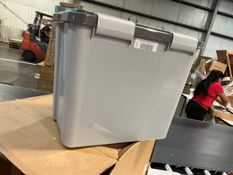 Condition photo showing Good Condition for iris usa stackable dog food storage container with 2 cup scoop, 4 secure latches, fits up to 30 lbs, pet dry food bin, gasket seal lid, bpa free, stackable, easy measure, gray/dark gray