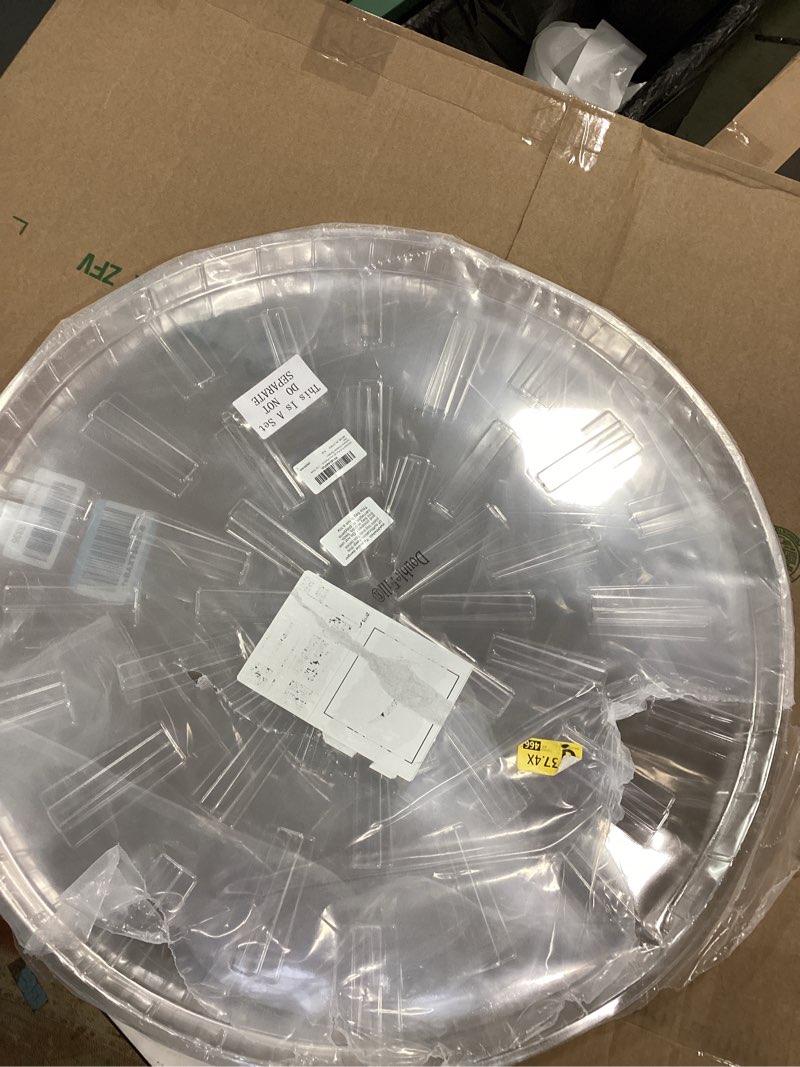 Condition photo showing Good Condition for 6 Pcs 25 Inch Plant Saucer Large Clear Plastic Flower Plant Trays Heavy Duty Round Water Catcher for Pots Indoors Outdoor Garden
