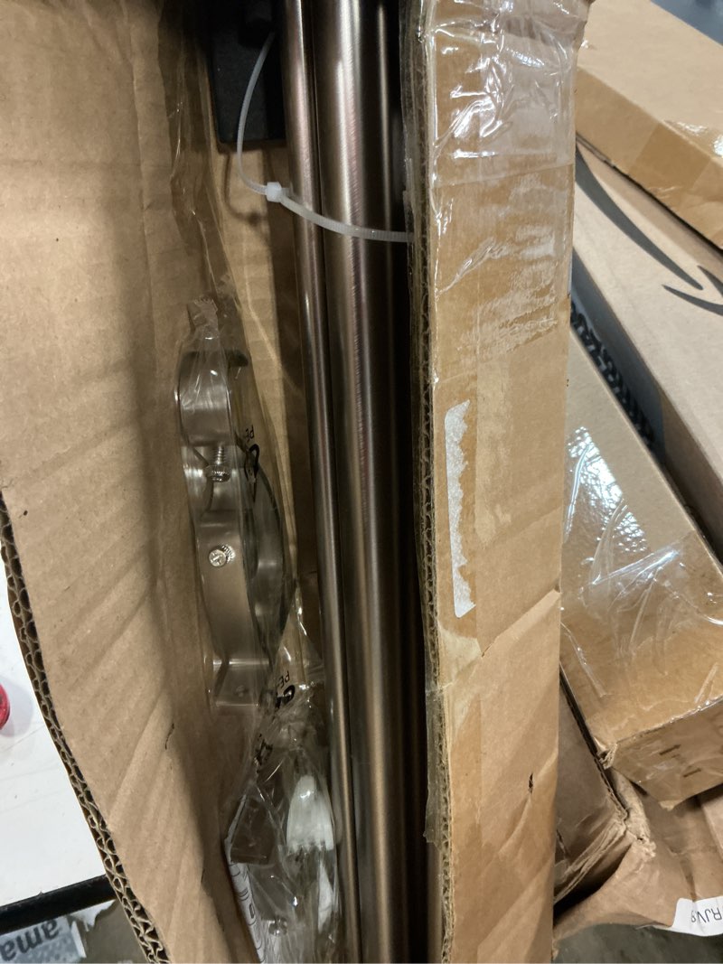 Condition photo showing Good Condition for brushed nickel double curtain rods 72 to 144 inches (6-12 feet),1-inches front and 5/8 inches back adjustable end cap double window drapery rod for drapes and curtains