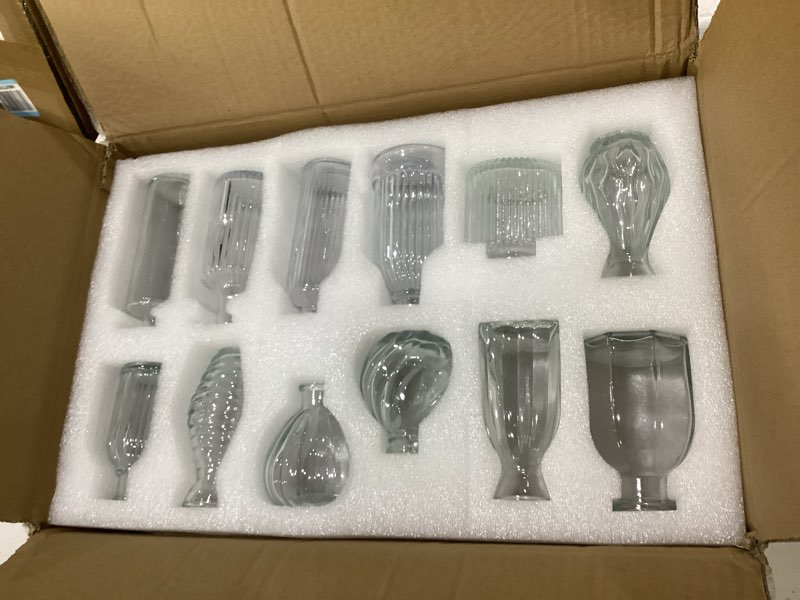 Condition photo showing Good Condition for bud vases set of 12, glass vase for decor centerpieces, small vases for flowers, clear flower vase stripe modern bud vases in bulk, vintage vases for floral wedding party table decoration home decor clear 1 pack