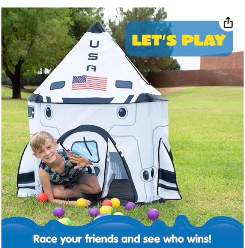 JOYIN Rocket Ship Play Tent Kids Spaceship Playhouse Tent Set Indoor Outdoor Easy Assembly Play