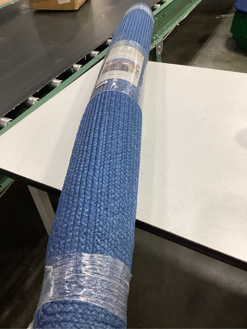 Condition photo showing As Is for 5'x7' natural woven rectangular braided outdoor area rug heathered blue - threshold ?