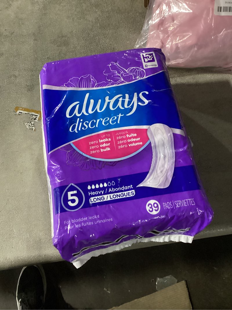 Condition photo showing Good Condition for Always Discreet Adult Incontinence Pads for Women, Heavy Absorbency, Long Length, Postpartum Pads, 39 Count Long 39