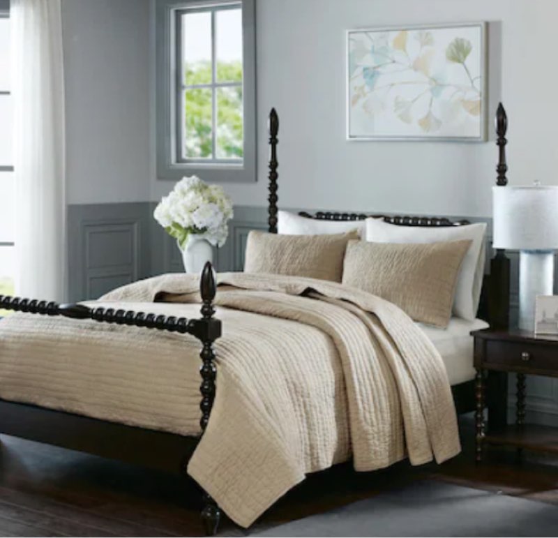 Madison Park Signature Serene King Size Quilt Bedding Set - Linen, Quilted – 3 Piece Bedding Quilt Coverlets – 100% Cotton Voile Bed Quilts Quilted Coverlet