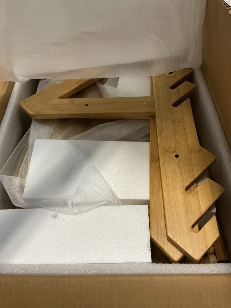 Condition photo showing As Is for Amazer Standing Desk Converter, 22 inch Bamboo Small Sit Stand Up Desk Riser with Lap Desk Computer Desktop Desk Converter for Monitor and Laptop with Keyboard Tray Natural