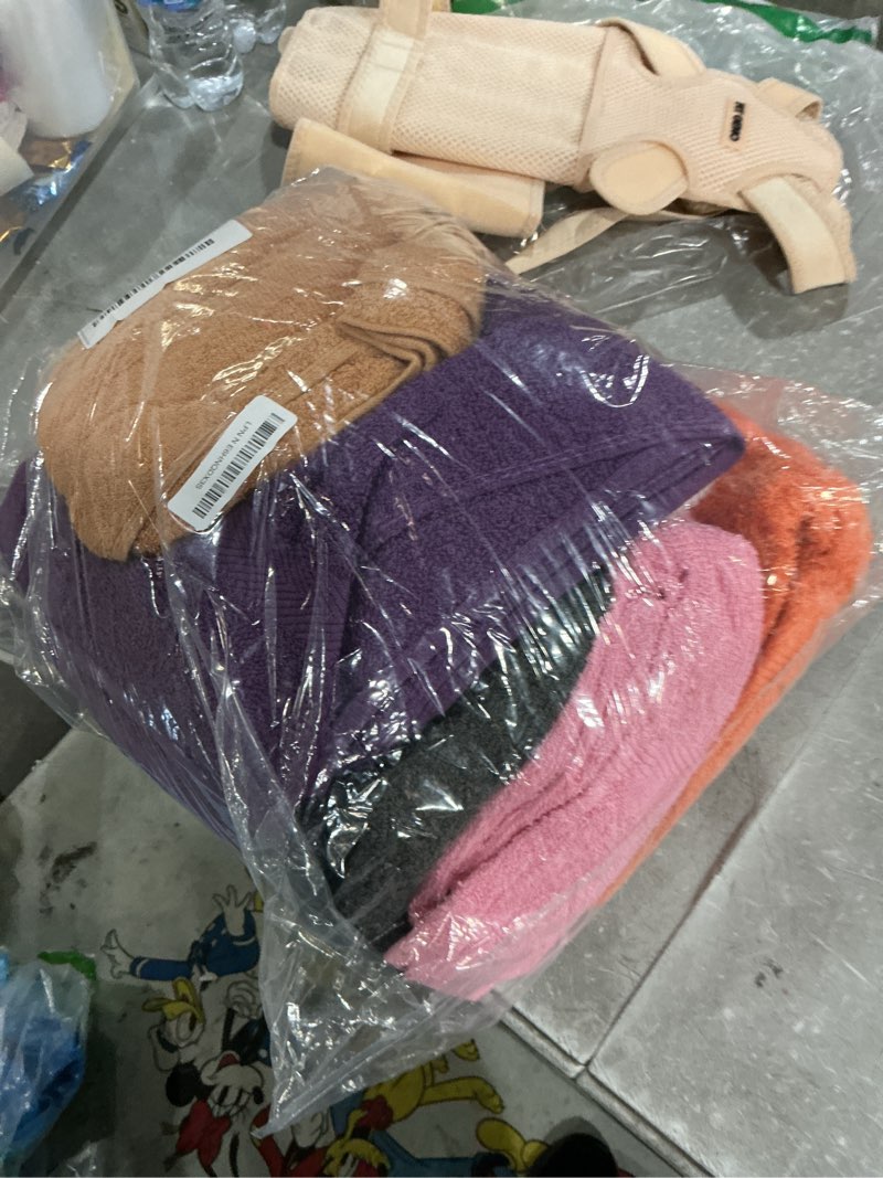 Condition photo showing Good Condition for towel and linen mart 100% cotton 6 pack bath towel set, quick dry, super absorbent, light weight, soft, (27 x 54 pack of 6) (27 x 54 6 pack, plum, pink, beige, grey, white, peach) 27 x 54 6 pack plum , pink , beige , grey , white , peach