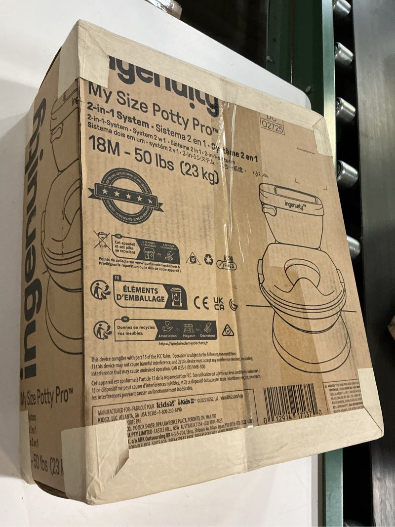 Condition photo showing New/Like New for ingenuity my size potty pro in pink, infant potty training toilet, lifelike flushing sound, for ages 18 months, up to 50 pounds
