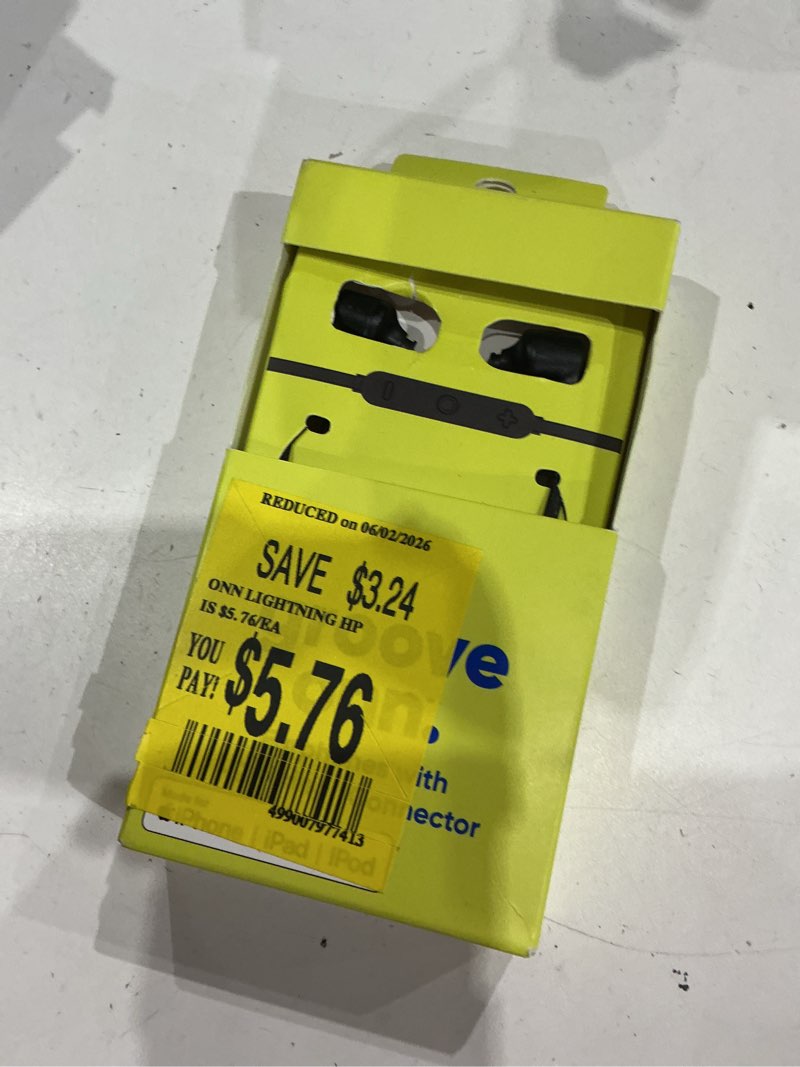 Condition photo showing New/Like New for onn earphones with lightning connector, lilac