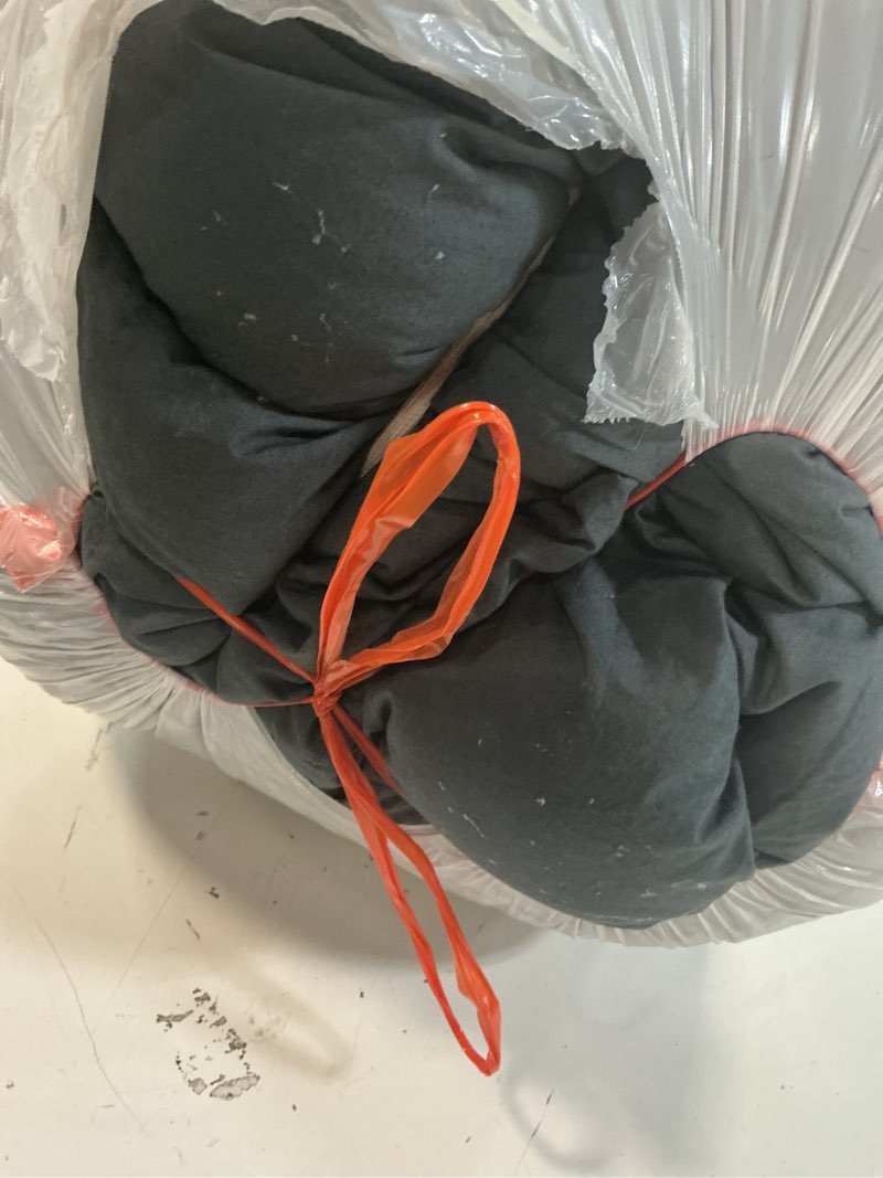 Condition photo showing As Is for cotton pintuck comforter, king/cal king, nightfall