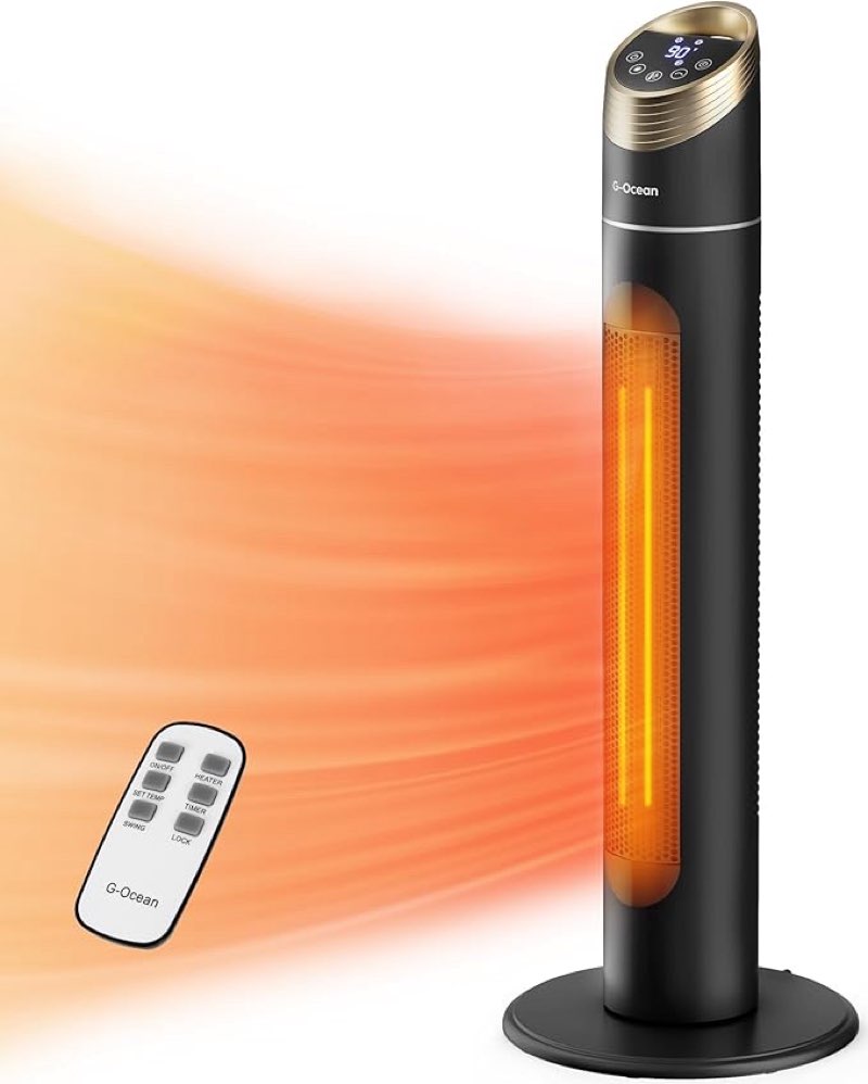 space heater for indoor use, 34" quiet heating space heater for large room with remote, 3 modes, overheating & tip-over protection, oscillating ceramic tower heater for garage, home, black
