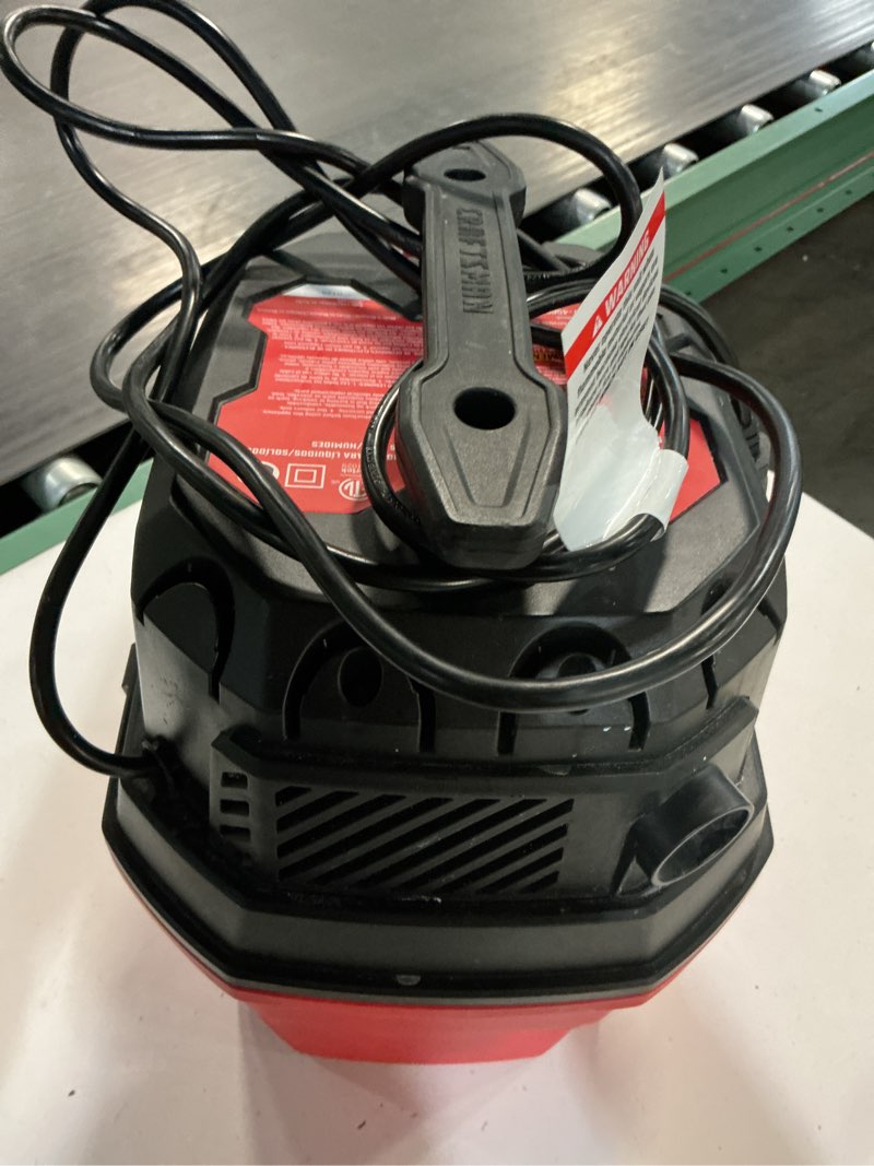 Condition photo showing As Is for craftsman 3-gallon 3 hp corded wet/dry shop vacuum with accessories included