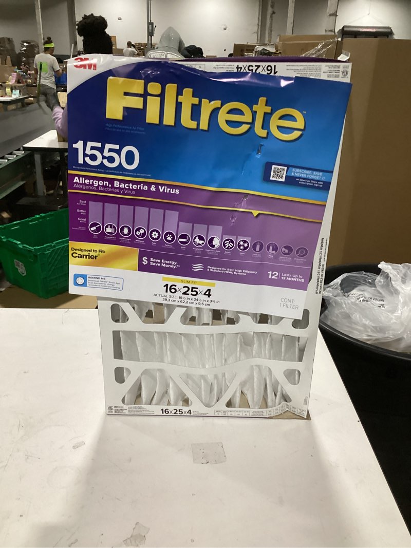 Condition photo showing Good Condition for Filtrete 16 x 25 x 4 MERV 12 1550 MPR Slim Allergen, Bacteria and Virus Electrostatic pleated Air Filter