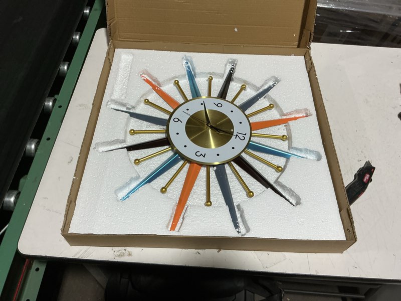 Condition photo showing As Is for fieldy large wall clock 22 inch mid century wall clocks starburst clock non ticking battery operated 3d wall clocks home décor for living room, kitchen, dining room, bedroom normal