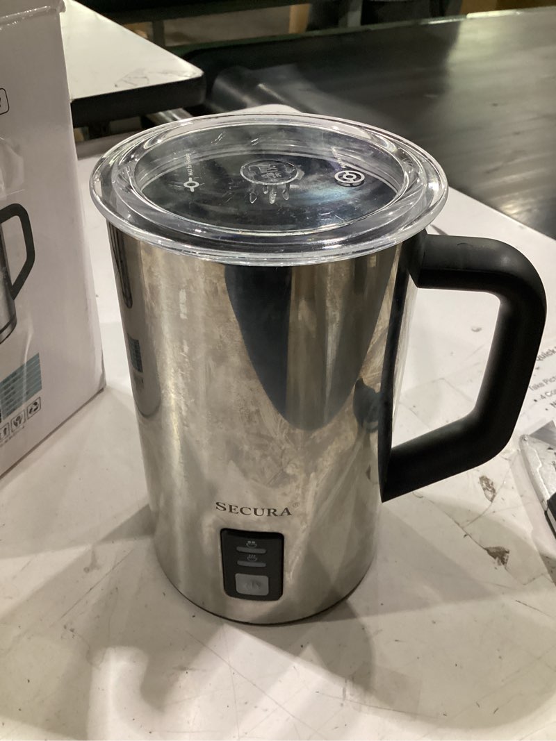 Condition photo showing As Is for secura milk frother, electric milk steamer stainless steel, 16.9oz/500ml automatic hot and cold foam maker and milk warmer for latte, cappuccinos, macchiato, 120v