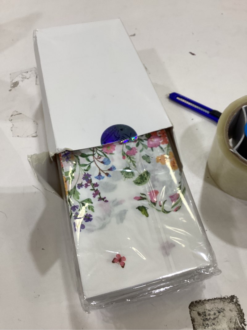 Condition photo showing Good Condition for 100Pcs Disposable Floral Paper Napkins Decorative Bathroom Napkins Guest Disposable Wild Flower Hand Towels Dinner Party Napkins for Wedding Birthday Party Baby Shower