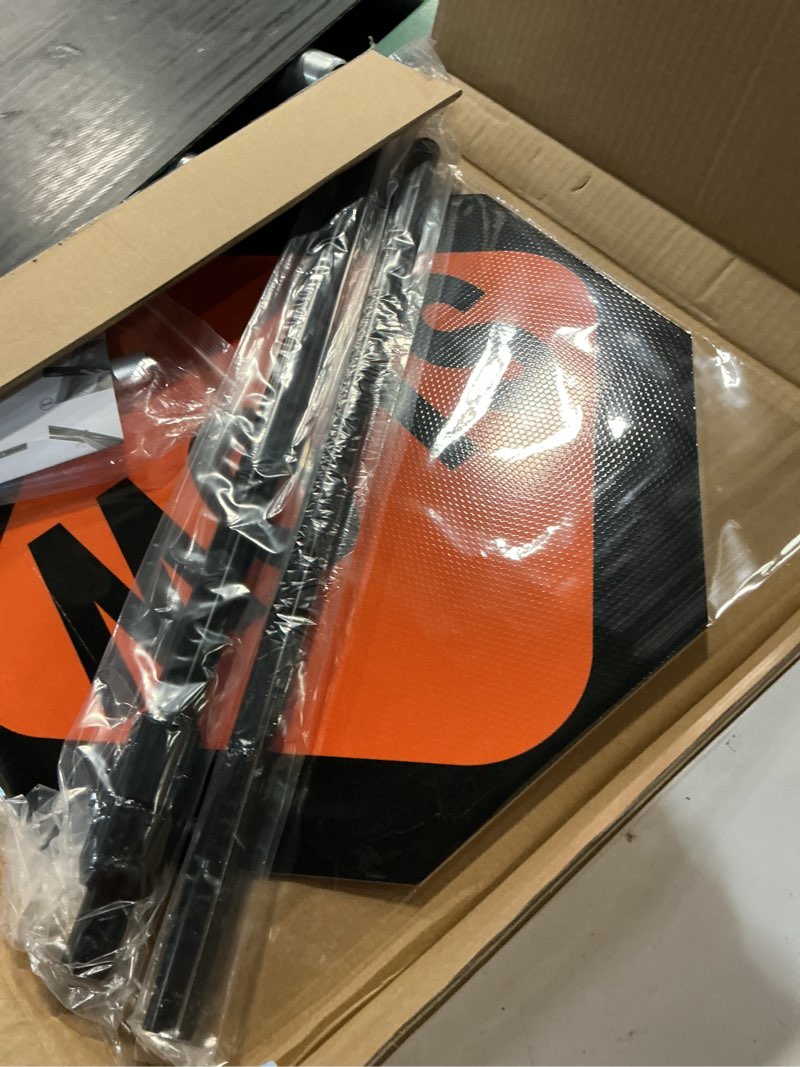 Condition photo showing New/Like New for 18x18 inch stop/slow paddle sign with 60'' telescopic handle, reflective double-sided traffic sign for road construction and safety (1)