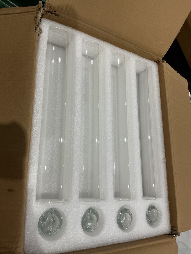 Condition photo showing Good Condition for volens hurricane glass candle holders - set of 12 candlestick holders for taper candles with windproof cylinder covers 14" tall clear glass chimney cover for wedding table centerpiece fall home decor 2.5"d-14"h --12pcs+12pcscandlestick holder