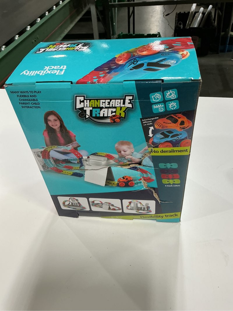 Condition photo showing New/Like New for Race Car Track Toy for Kids Ages 3 4 5 6 7 8+ with LED Light-Up Vehicles, Flexible Dinosaur Race Track Battery Electric Race Car Track Set, Gifts Toys for Boys Girls Toddlers (240pcs 2Car)