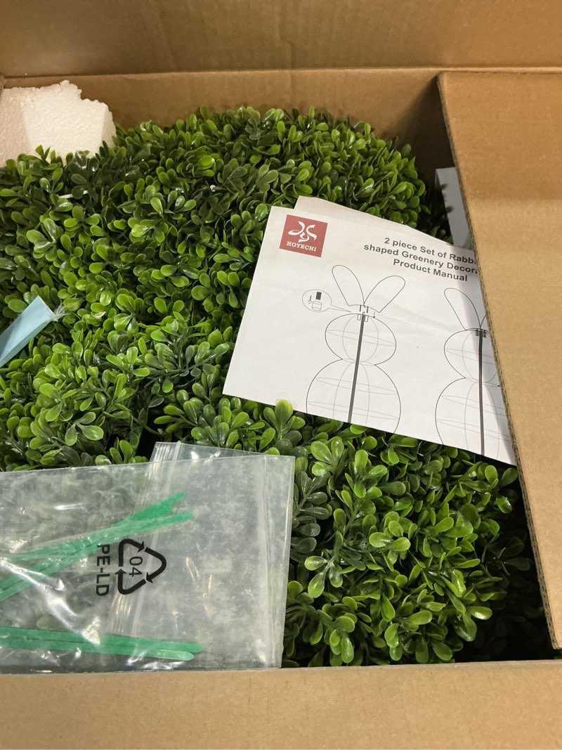 Condition photo showing New/Like New for hoyechi solar lighted bunny topiary outdoor set of 2-3ft tall artificial boxwood bunny with 40 led lights each, solar powered easter porch & garden decor 3ft with 40 light solar