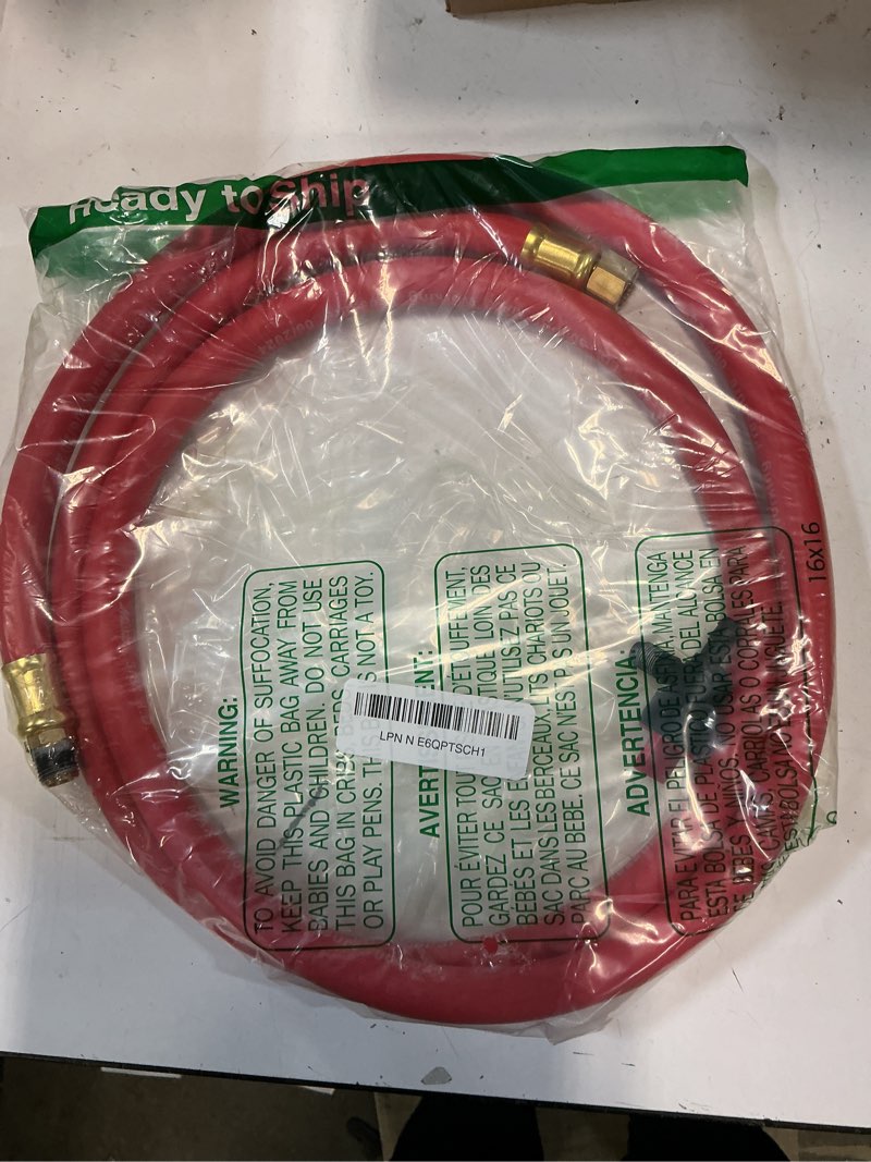 Condition photo showing Good Condition for milton 2760-6lh air leader hose, 3/8" x 6 ft. rubber hose - 1/4" npt brass ends - 300 max psi