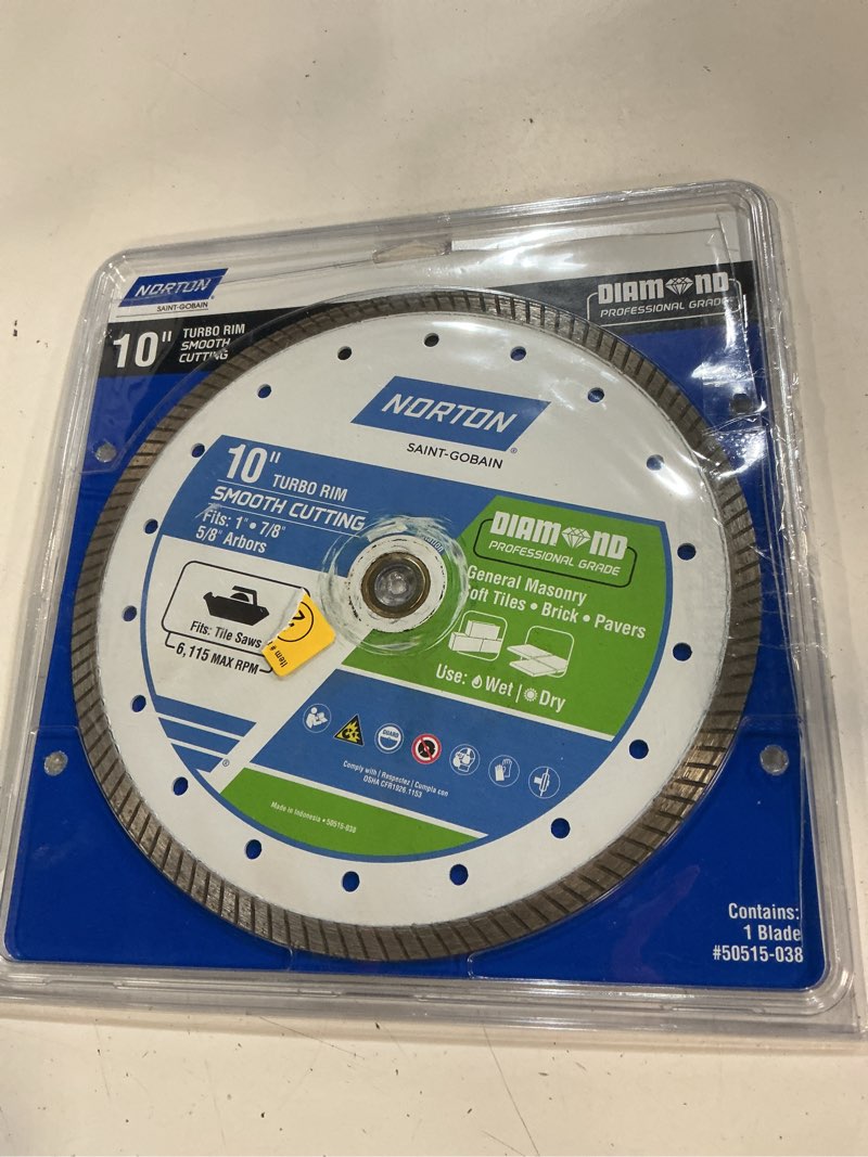 Condition photo showing New/Like New for norton 10-in wet/dry turbo diamond saw blade