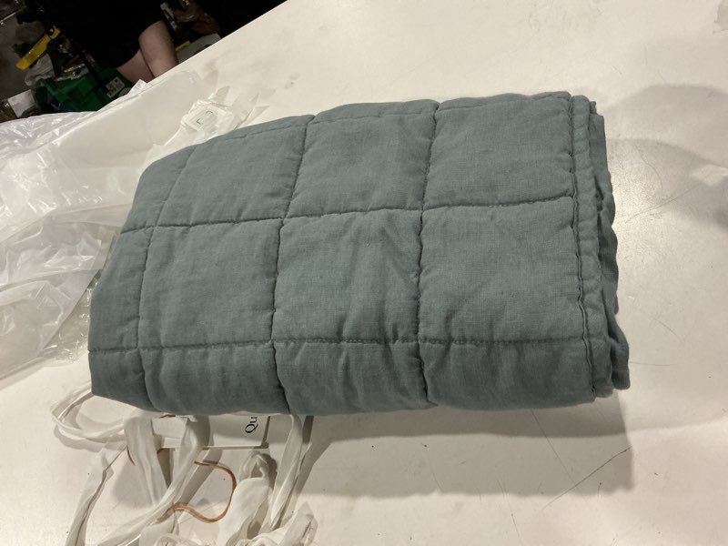 Condition photo showing As Is for european linen box quilted euro sham blue