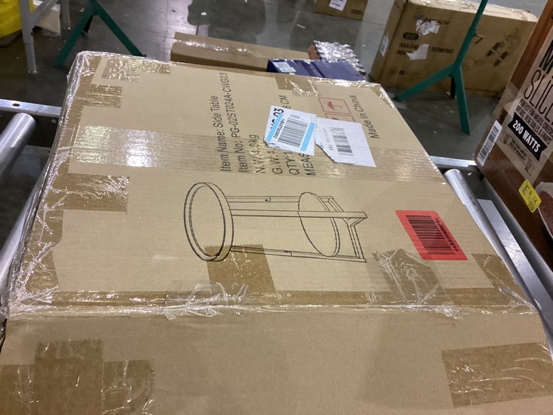 Condition photo showing As Is for Gadroad Round End Table with Storage Shelf, 2 Tier Farmhouse Side Table Nightstand for Living Room, Bedroom, Wood Tabletop & Black Metal Frame, Brown 15.7 * 15.7 * 23.0inches Brown No Charging Station