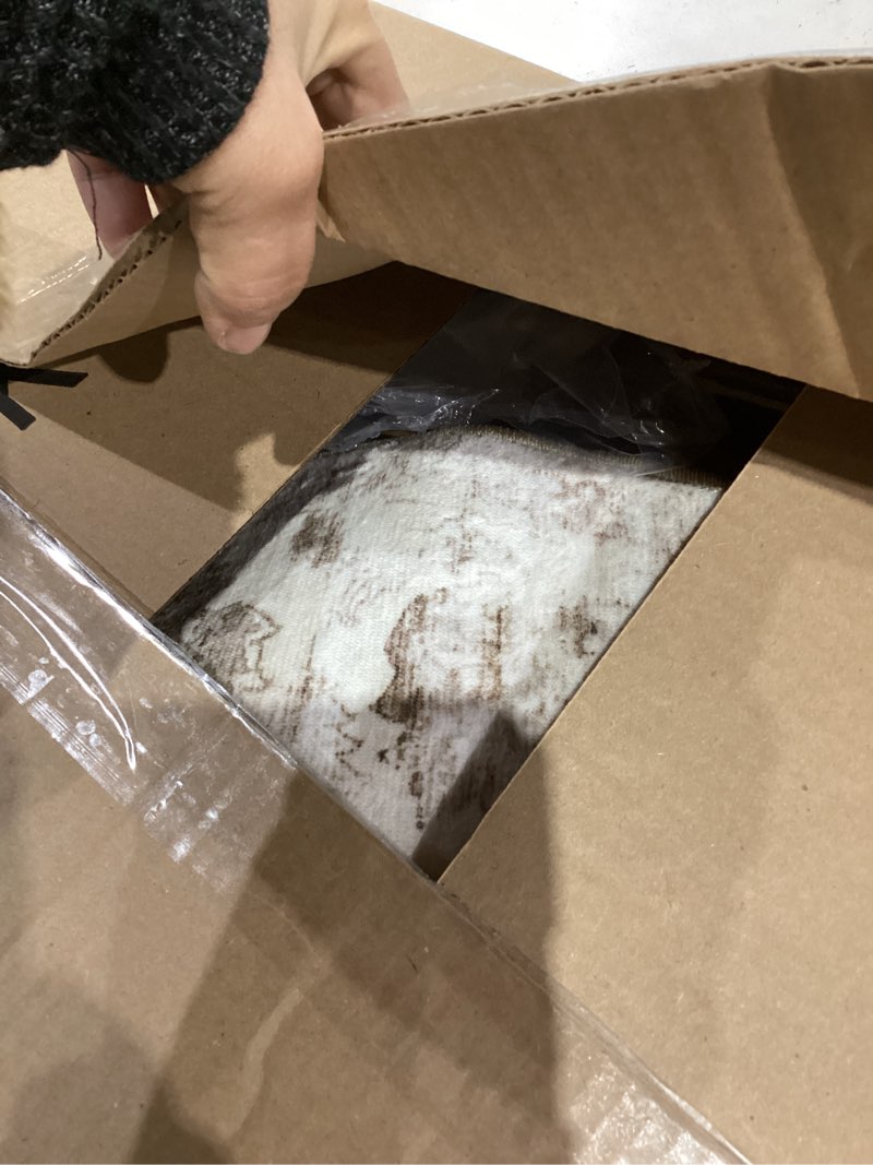 WondRg 5x5 Washable Neutral Round Rug Beige Vintage Entryway Kitchen Cirlce Rug Non-Slip Soft Low Pi