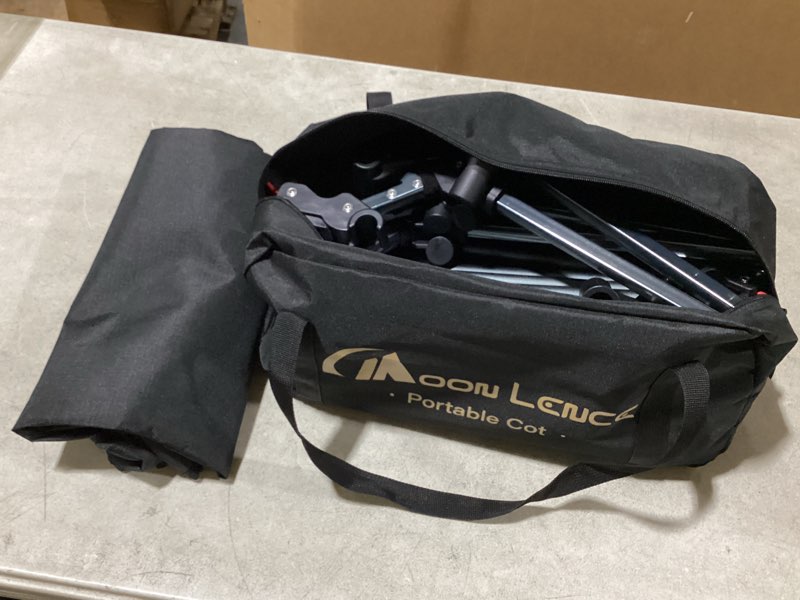 Condition photo showing Good Condition for moon lence height adjustable camping cot - supports 330 lbs, portable folding bed with leg extenders for camping, hiking, sleeping, 1 pack, black