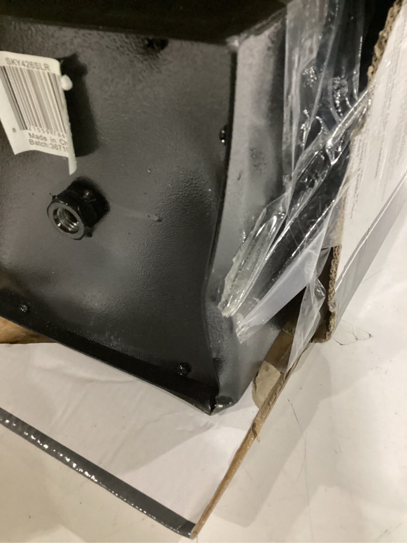 Condition photo showing As Is for damaged alpine corporation sky426slr alpine 24\" h modern outdoor solar-powered metal led light and bluetooth speaker, black lantern