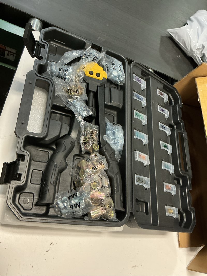 Condition photo showing Good Condition for hurricane 16" rivet nut tool kit with auto release, heavy duty hand riveter-13 metric&sae mandrels, 130pcs nutserts, long arm labor-saving design for automotive, metal & marine – includes plastic case