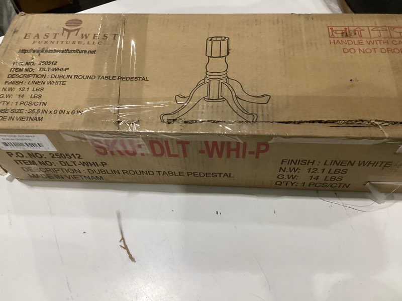 Condition photo showing As Is for round pedestal table by east west furniture