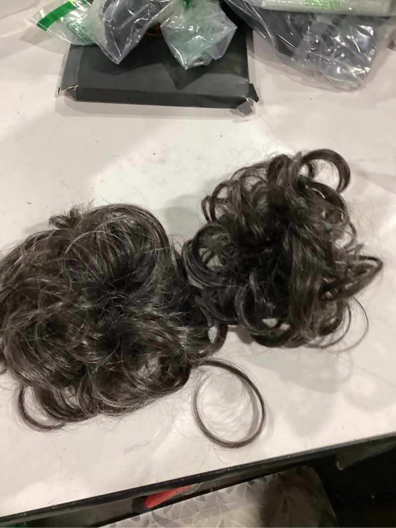 Condition photo showing Good Condition for cjl hair 2pcs messy bun hair pieces wavy curly synthetic updo chignon fake scrunchies ponytail extension for women pepper grey