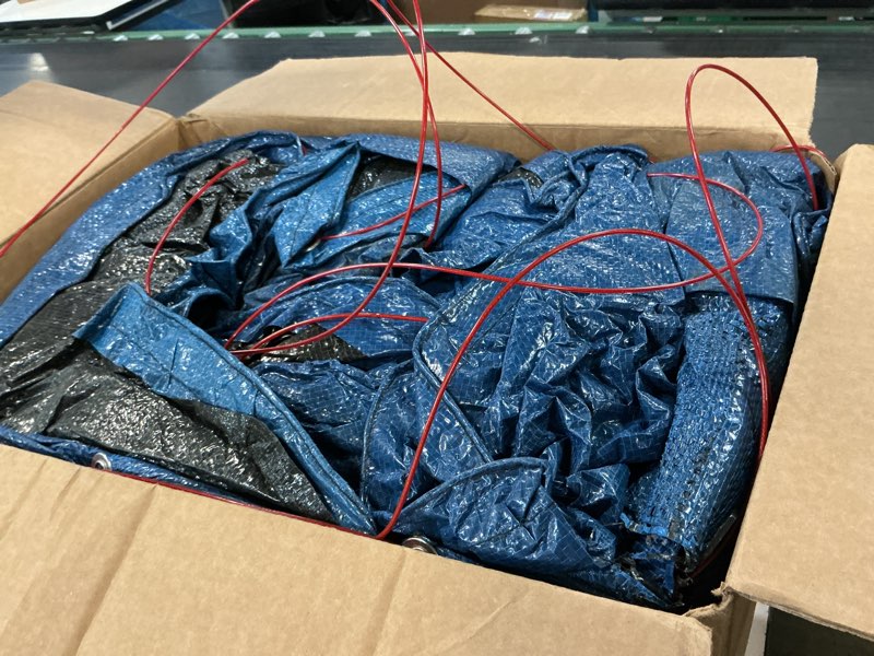 Condition photo showing As Is for robelle 16 x 25 ft heavy duty blue winter oval pool cover for above ground pools, 4 ft overlap (20 x 29 ft cover size), solid 8 x 8 scrim, 2.36 oz/yd2, 10-year warranty, style: 351625-4 heavy duty 16 x 25-ft. pool