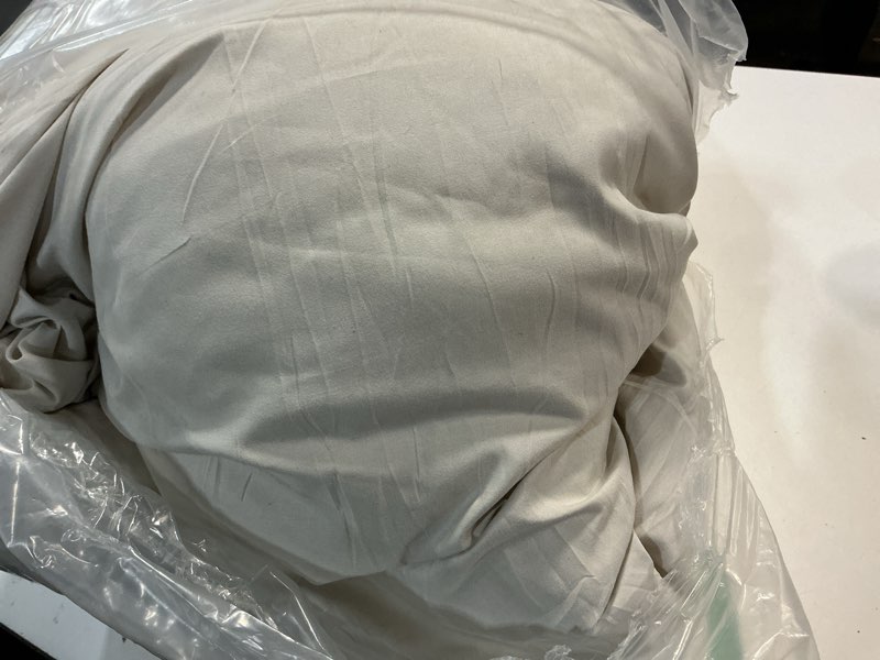 Condition photo showing As Is for CozyLux Beige King Size Comforter Set, 3 Pieces Solid Breathable Quilted Style Bedding Sets, Luxury Fluffy Soft Bed Set with Down Alternative Comforter for All Season (1 Comforter & 2 Pillowcases)