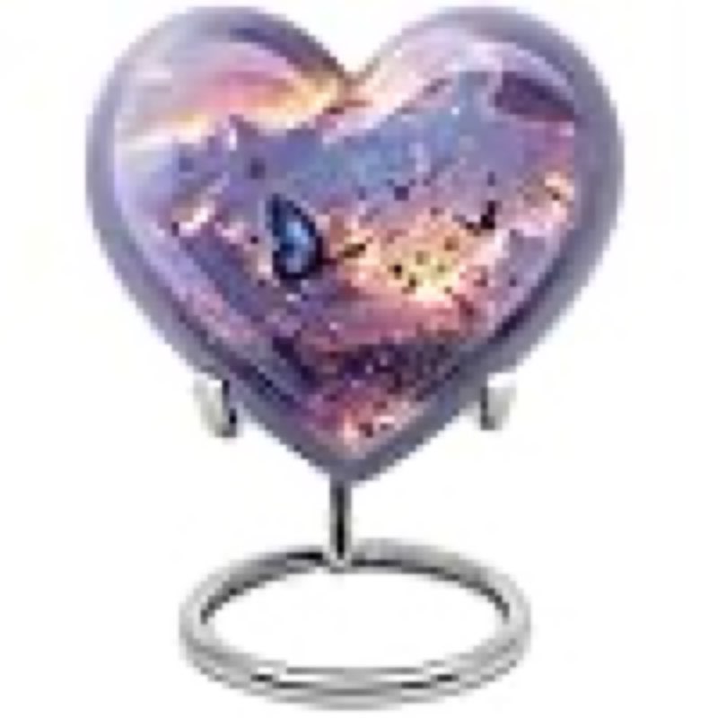 Twilight Butterflies Small Heart Urn for Human Ashes - Decorative Mini Cremation Urn for Adult Man or Woman