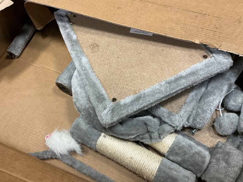 Condition photo showing As Is for Made4Pets Tall Cat Tree, 71 Inches Cat Tree Tower for Indoor Cats Large Adult, Plush Multi-Level Cat Tower with 5 Scratching Posts, 2 Hammock, Condo and Perch, Big Cat House Indoor, Grey(incomplete)